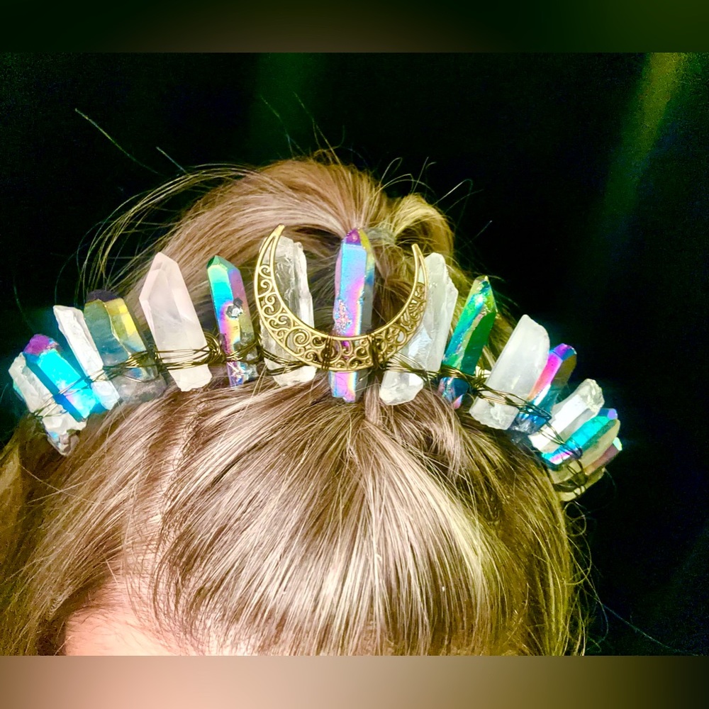 Crystal Crown with Crescent Moon accent